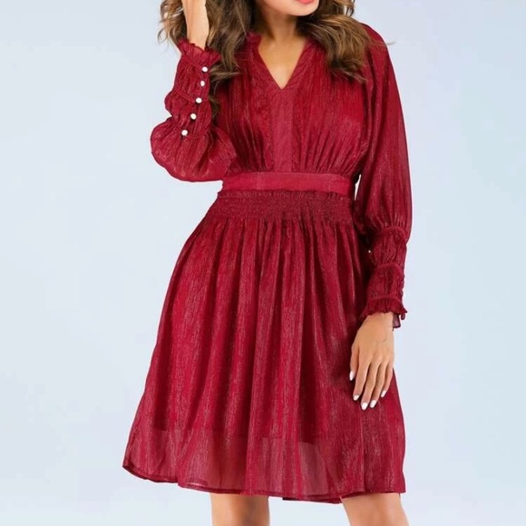 V Neck Long Sleeve sparkley red Shein dress!!! - Picture 1 of 5